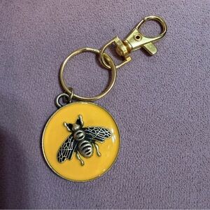 Upcycled keychain Yellow Bee Enamel with Gold Hardware